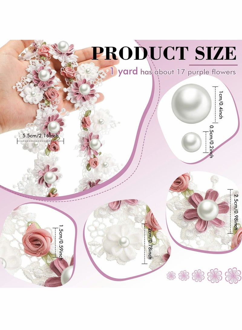 Excefore Flower Pearl Beads Lace Edge Trim Ribbon, 5.5 cm Width Vintage Style Trim Ribbon (1 Meter) - Image 2