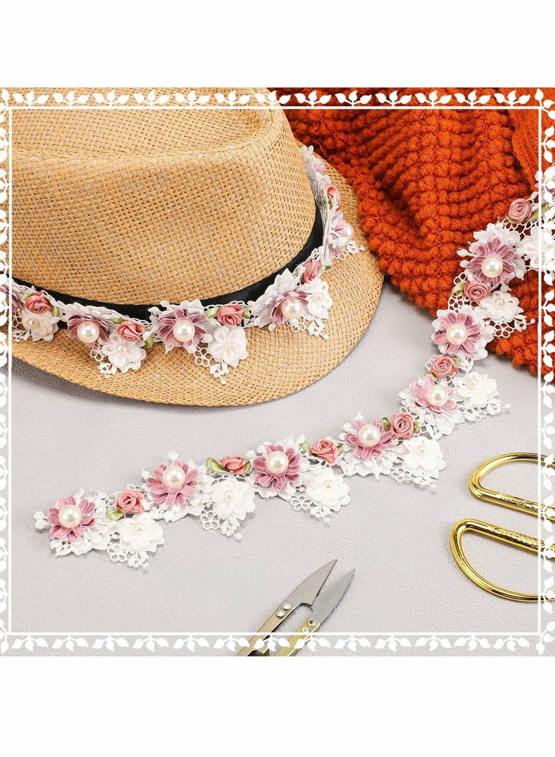 Excefore Flower Pearl Beads Lace Edge Trim Ribbon, 5.5 cm Width Vintage Style Trim Ribbon (1 Meter) - Image 5
