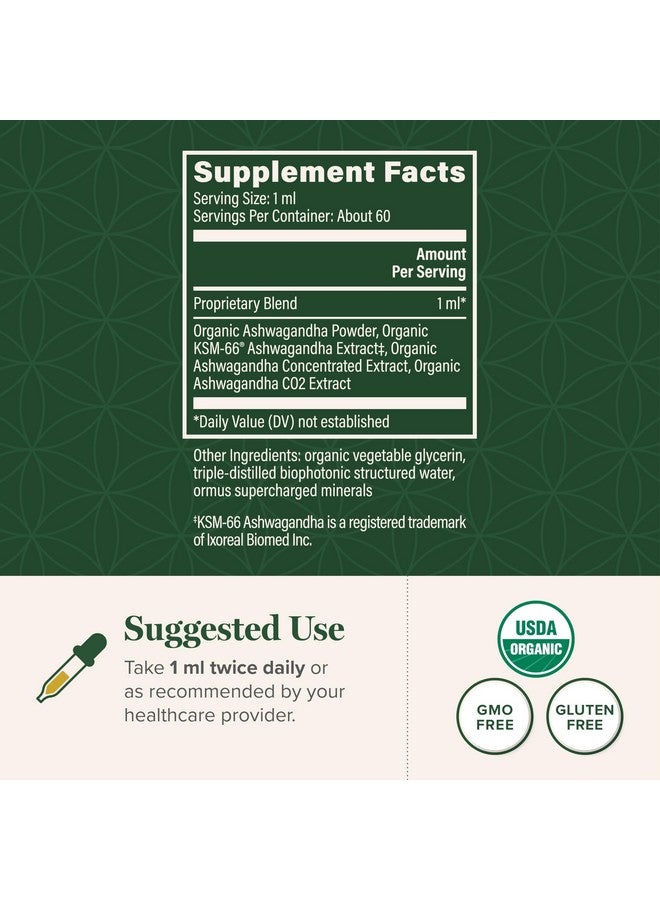 Global Healing Center - Organic Ashwagandha Supplements Drops - KSM-66 Ashwagandha Extra Strength for Men & Women, Helps Promote Relief from Stress, Mood Support, Organic (2 Fl Oz) - Image 2