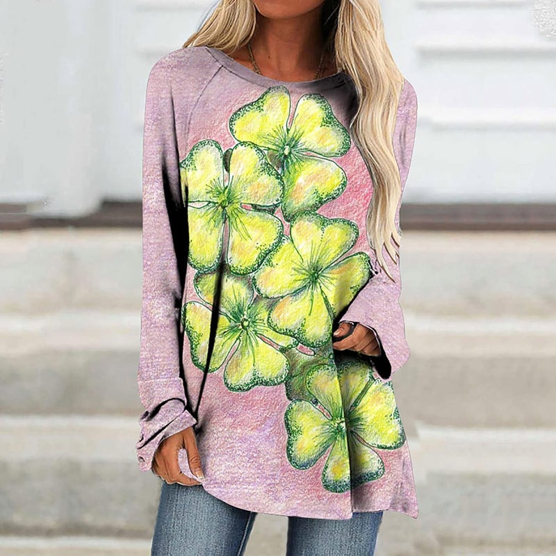 cheekyglo St Patricks Day Sweatshirts for Women Loose Long Sleeve Shirts Shamrock Print Blouse Saint Patricks Day Pullover Tops - Image 2