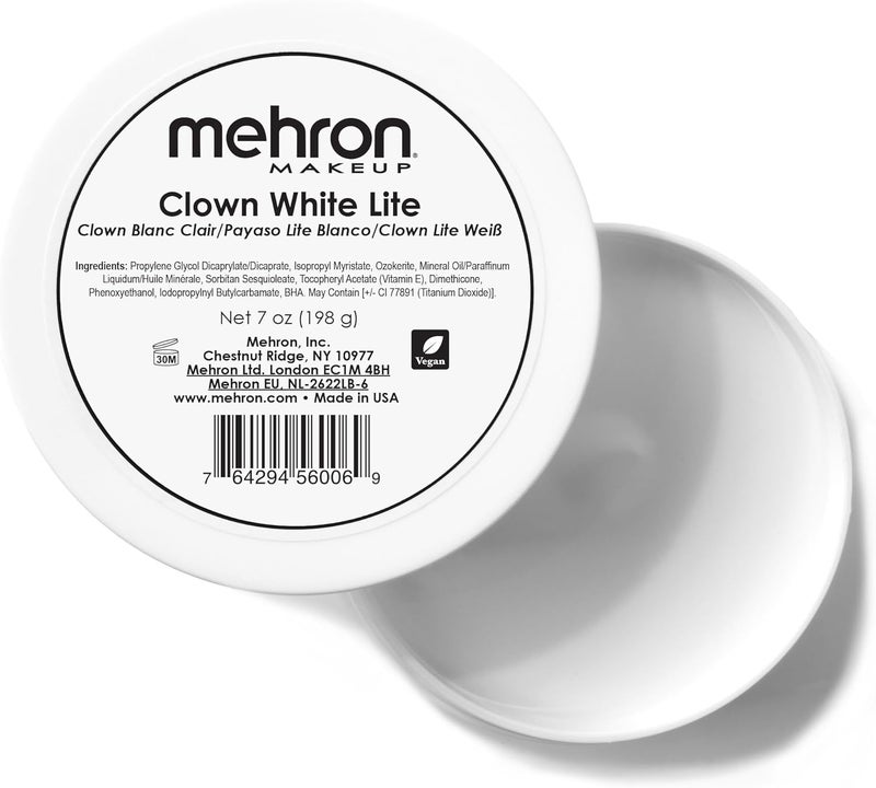 Mehron Clown White Lite Makeup - Large 7oz Cream for Professional Use - Image 1