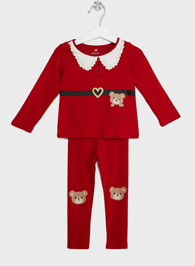 H&M Kids Bear Print Jersey T-Shirt & Leggings Set