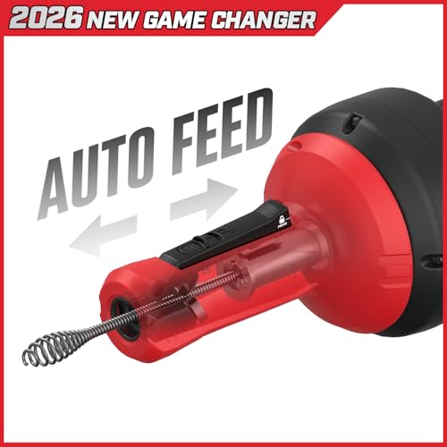 POPULO Auto-Feed 17FT Drain Snake Auger for 3/4"-2" Pipe, Plumbing Snake Drain Auger with Drill Adapter, Sink Snake Drain Hair Remover for Kitchen, Bathroom and Shower Sink, PMDA-5 - Image 3