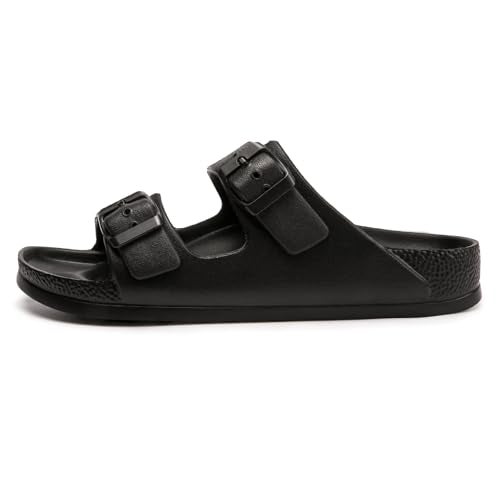 FUNKYMONKEY Women's Comfort Slides Double Buckle Adjustable EVA Flat Sandals (8 M US-Women, Black) - Image 3