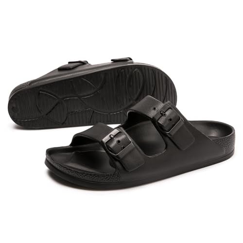 FUNKYMONKEY Women's Comfort Slides Double Buckle Adjustable EVA Flat Sandals (8 M US-Women, Black) - Image 5