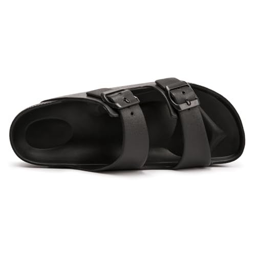 FUNKYMONKEY Women's Comfort Slides Double Buckle Adjustable EVA Flat Sandals (8 M US-Women, Black) - Image 4