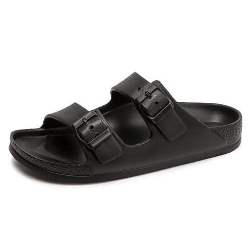 FUNKYMONKEY Women's Comfort Slides Double Buckle Adjustable EVA Flat Sandals (8 M US-Women, Black) - Image 1