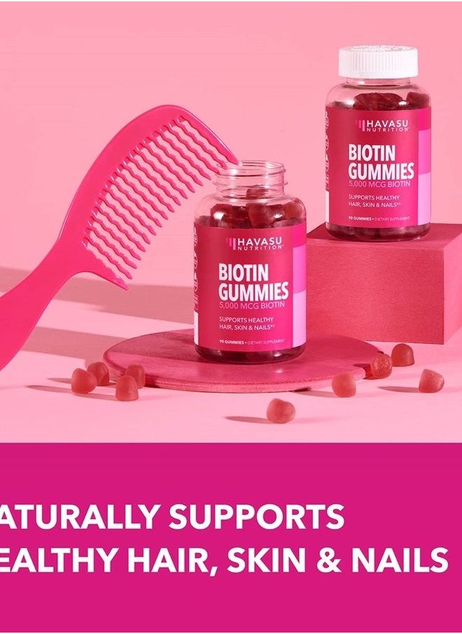 Biotin Gummies Hair Skin Nails Vitamins for Women | Ultimate Hair Growth Supplement (90 Count (1 Pack))
