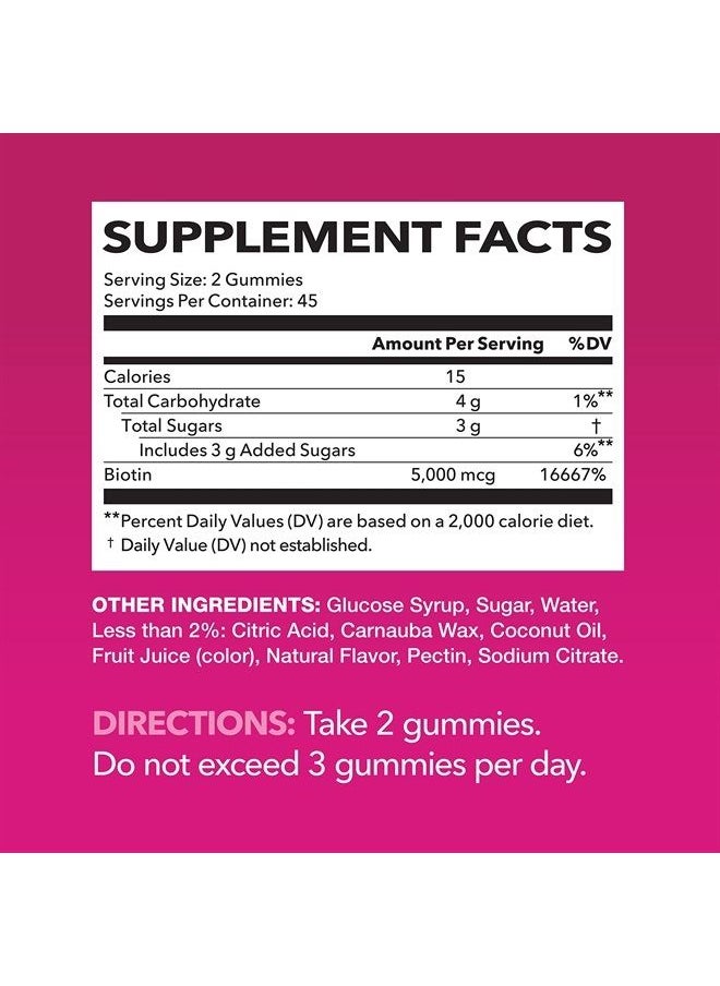 Biotin Gummies Hair Skin Nails Vitamins for Women | Ultimate Hair Growth Supplement (90 Count (1 Pack))