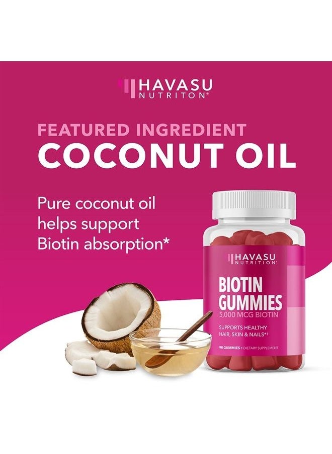Biotin Gummies Hair Skin Nails Vitamins for Women | Ultimate Hair Growth Supplement (90 Count (1 Pack))