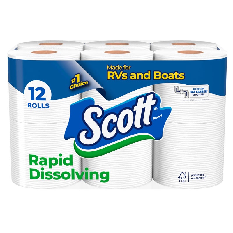 Scott Rapid-Dissolving Toilet Paper, 12 Double Rolls, Septic-Safe, Toilet Paper - Image 1