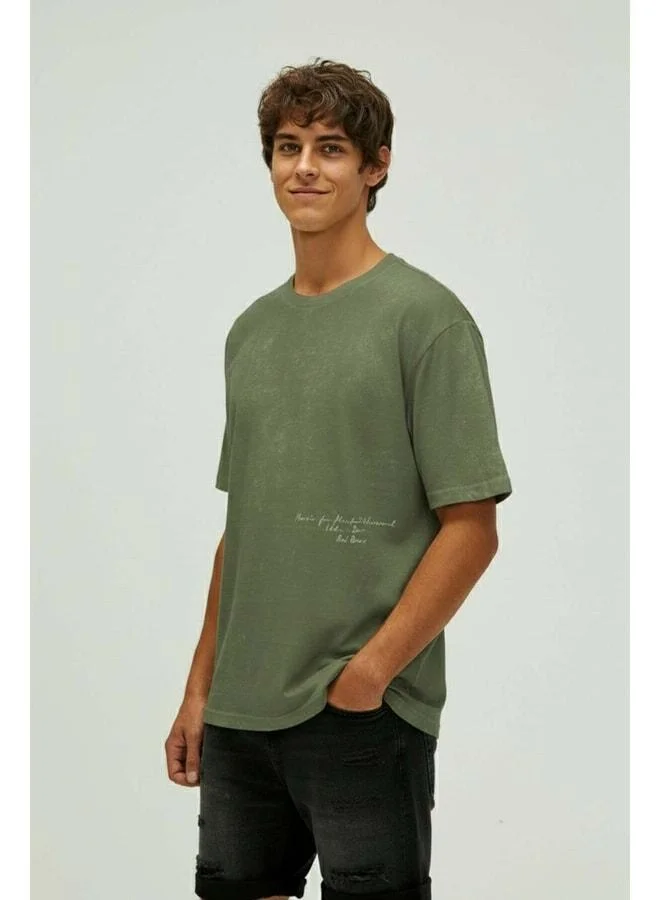 Bad Bear Made For Thyme Men's Khaki Crew Neck T-Shirt.