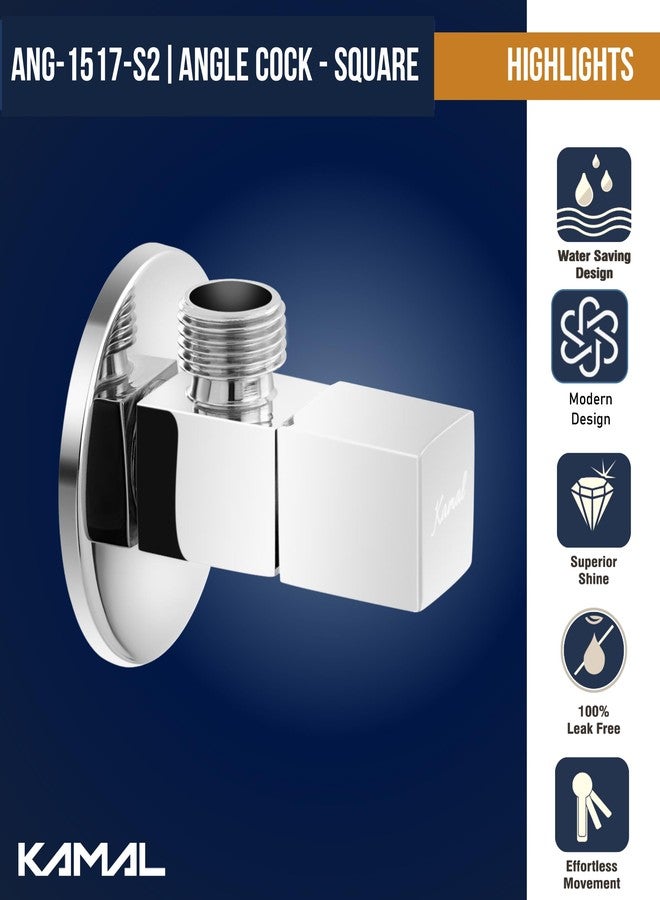 KAMAL Full Brass Angle Cock with Wall Flange - Square | Wall Mount Installation | Chrome Finish | for Bathroom, Wash Basin - Silver (Pack of 2) - Image 2