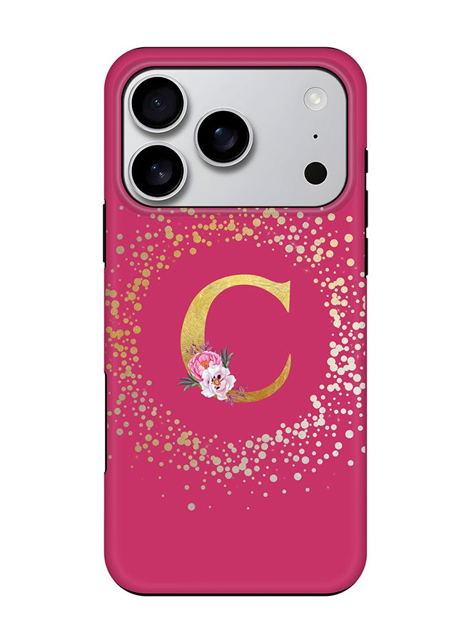 Stylizedd Tough Pro Magnetic Case for iPhone 17 Pro, Dual Layer hybrid PC + TPU Mobile Cover Matte - Custom Monogram Floral - C ( Deep Pink )