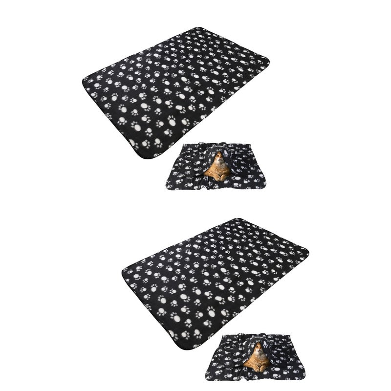 2pcs UEETEK Pet Dog Cat Paw Fleece Throw Blanket (Black) - Image 1