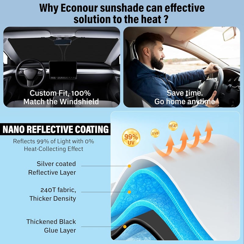Windshield Sunshade for Nissan Sentra 2007–2012 | Custom Fit Front Window Sun Shade | Blocks UV Rays & Reduces Heat - Image 3