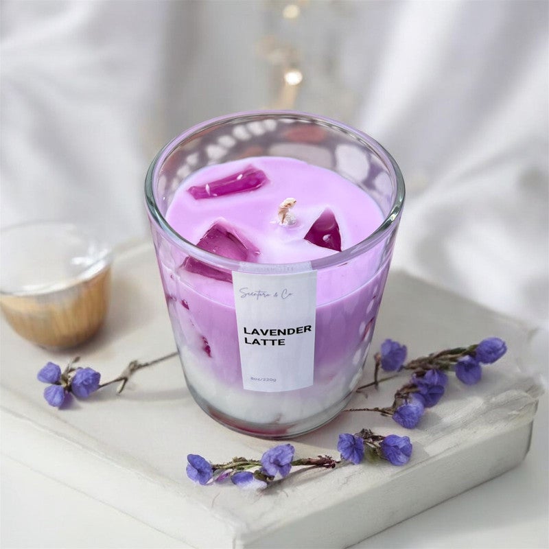 Lavender Latte Scented Candle 8x9cm 6oz 220g  -Soy Wax, Aromatherapy, Long-Lasting Fresh Home Fragrance & Gift - Home Decore - Image 1