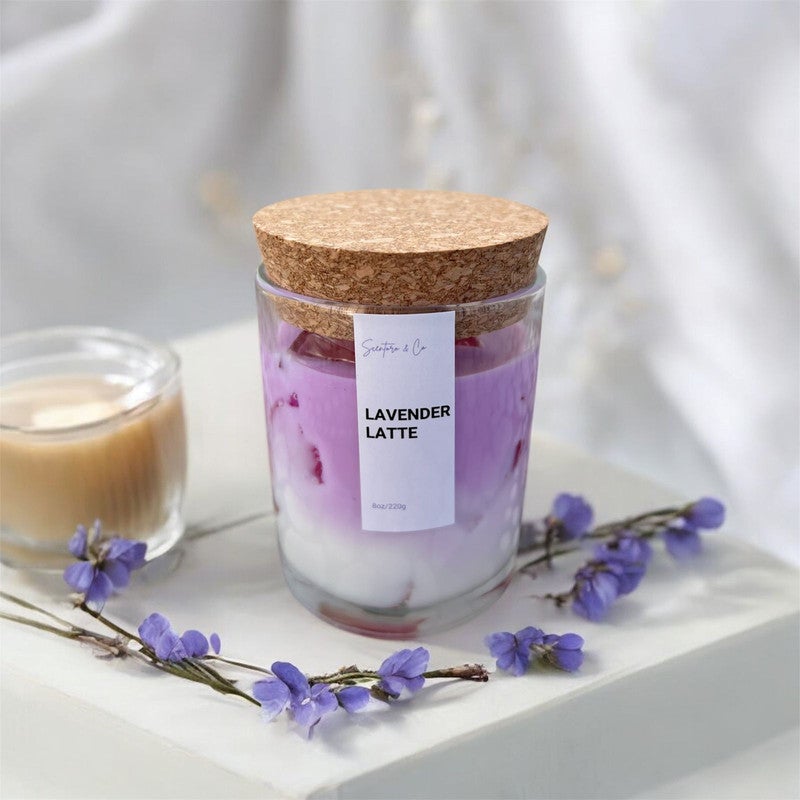 Lavender Latte Scented Candle 8x9cm 6oz 220g  -Soy Wax, Aromatherapy, Long-Lasting Fresh Home Fragrance & Gift - Home Decore - Image 2
