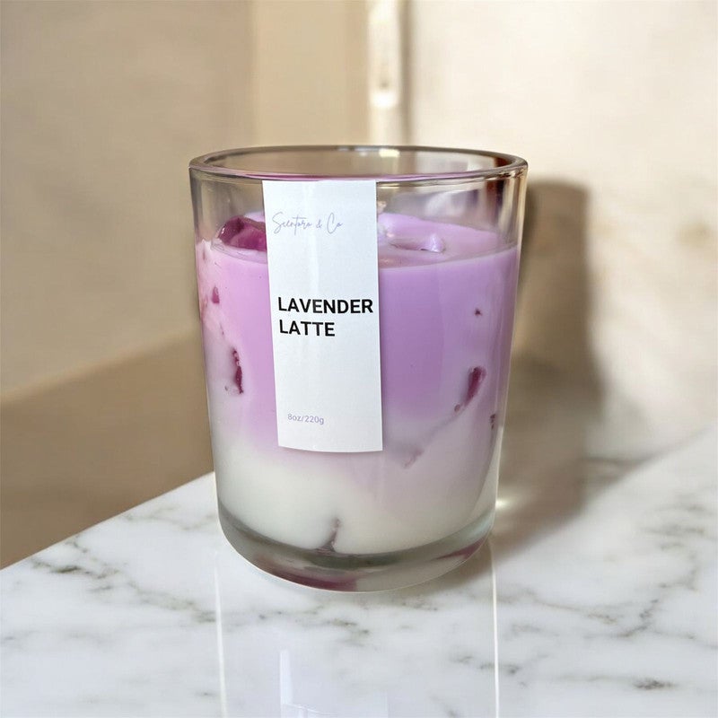 Lavender Latte Scented Candle 8x9cm 6oz 220g  -Soy Wax, Aromatherapy, Long-Lasting Fresh Home Fragrance & Gift - Home Decore - Image 4