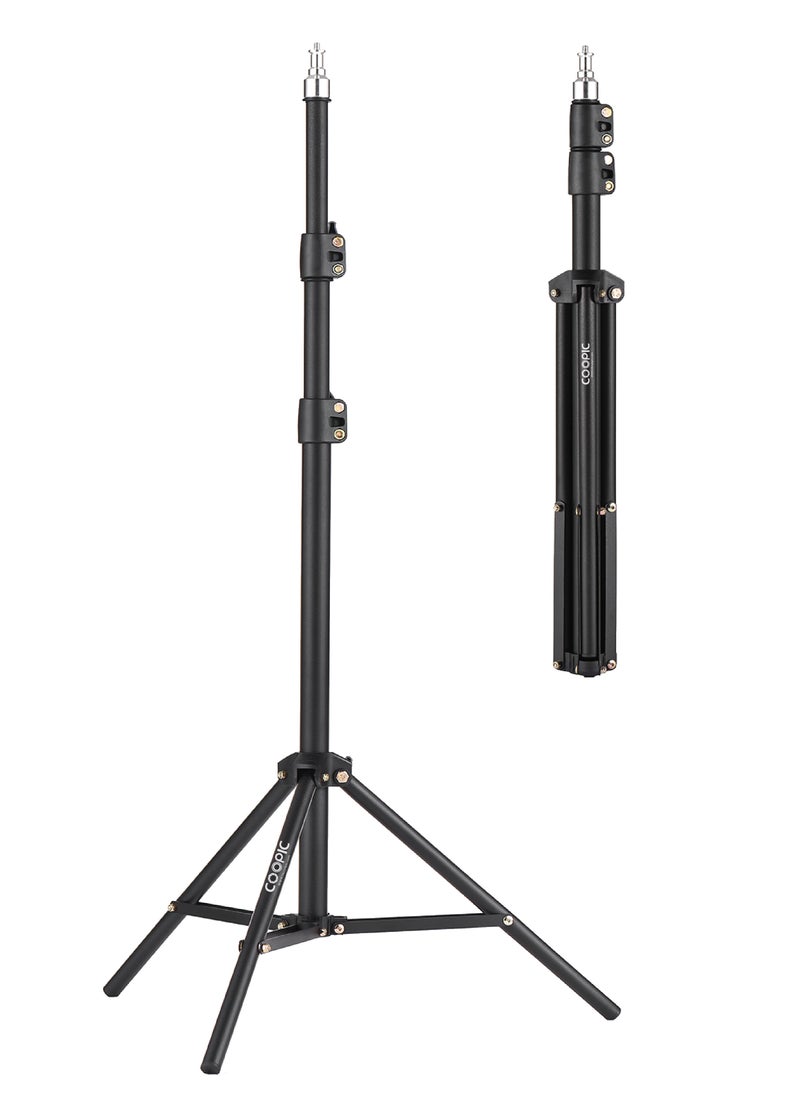 Coopic COOPIC L210 Adjustable Lightweight Sturdy Aluminum Tripod Stand with Maximum height 210cm / 7f / 83inch and 1/4 Screw fit for Reflectors Softboxes Lights Umbrellas etc, Max. Load 7kg Black Color  - Image 1
