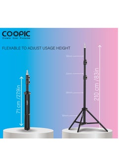 Coopic COOPIC L210 Adjustable Lightweight Sturdy Aluminum Tripod Stand with Maximum height 210cm / 7f / 83inch and 1/4 Screw fit for Reflectors Softboxes Lights Umbrellas etc, Max. Load 7kg Black Color  - Image 4