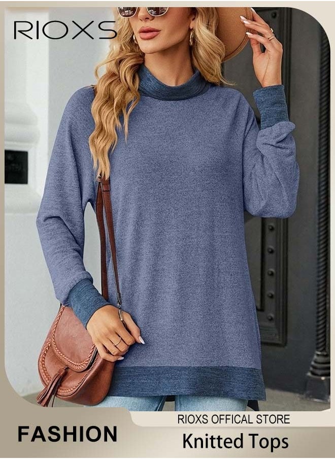 RIOXS Women's Long Sleeve Fitted Shirts Knitted Solid Color Tops Contrast Collar Cuff and Hem Soft and Comfortable Pullover Shirt  - Image 1