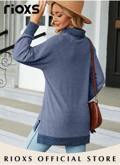RIOXS Women's Long Sleeve Fitted Shirts Knitted Solid Color Tops Contrast Collar Cuff and Hem Soft and Comfortable Pullover Shirt  - Image 5