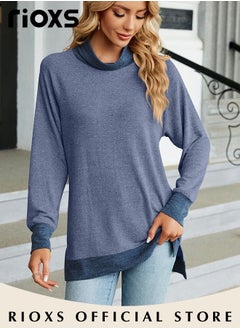 RIOXS Women's Long Sleeve Fitted Shirts Knitted Solid Color Tops Contrast Collar Cuff and Hem Soft and Comfortable Pullover Shirt  - Image 2