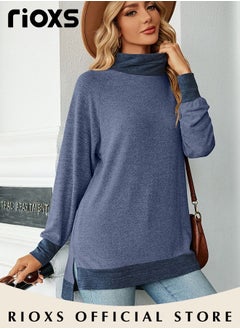 RIOXS Women's Long Sleeve Fitted Shirts Knitted Solid Color Tops Contrast Collar Cuff and Hem Soft and Comfortable Pullover Shirt  - Image 4