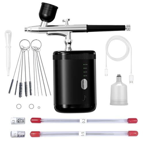 CBVCBV Airbrush kit Handheld Spray Paint Gun with 0305mm Nozzle Rechargeable Cordless Spray Gun Sets Suitableair Brush for Nails Art Color SprayingModelCreative PaintingBlack with Display Light - Image 1