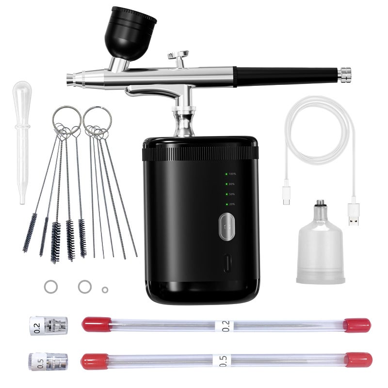 CBVCBV Airbrush kit Handheld Spray Paint Gun with 0305mm Nozzle Rechargeable Cordless Spray Gun Sets Suitableair Brush for Nails Art Color SprayingModelCreative PaintingBlack with Display Light - Image 2