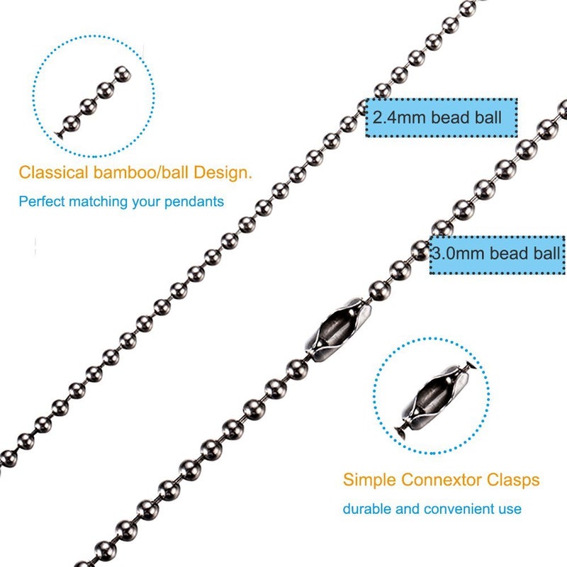 TI-EDC Pure Titanium Bead Ball Chain Necklace, Jewelry Chain Adjustable with Gift Package for Men and Women (3.0mm Bead-30in Length) - Image 2