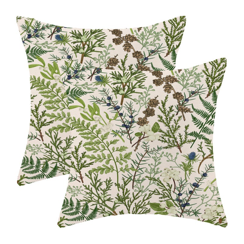 AEIOAE Spring Pillow Covers 18x18 Inch Set of 2,Vintage Sage Green Wild Flower Plant Throw Pillows Case,Seasonal Floral Outdoor Decorative Linen Farmhouse Decor Cushion Covers for Sofa Bed Couch - Image 1