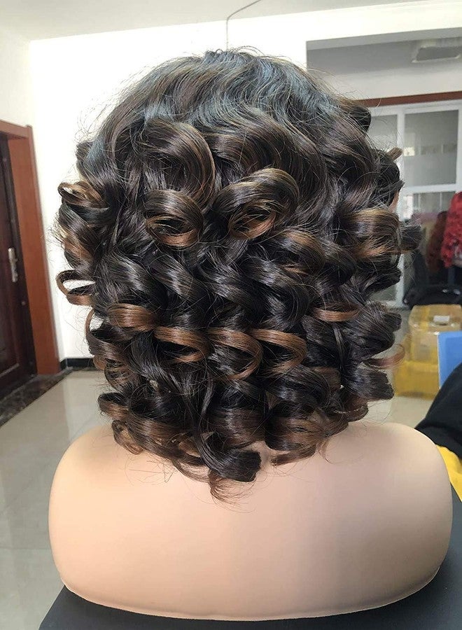 Annivia Short Curly Wigs for Black Women Afro Kinky Curly Wig with Bangs Loose Cute Curls Synthetic Hair for African American Women（Ombre Brown） - Image 4