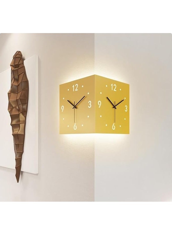 ريبنيو ساعة حائط زاوية حديثة ذات وجهين مع إضاءة محيطة لديكور غرفة النوم وغرفة المعيشة المقاس 26*26 - Image 4