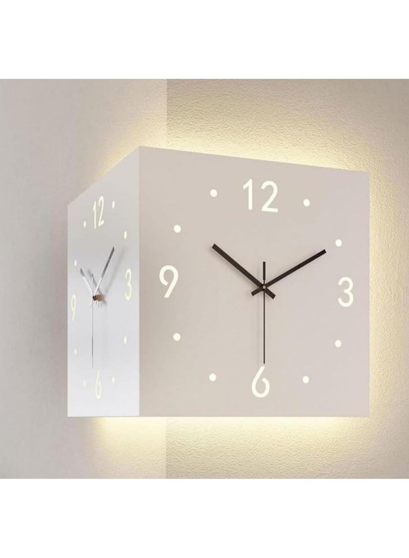 ريبنيو ساعة حائط زاوية حديثة ذات وجهين مع إضاءة محيطة لديكور غرفة النوم وغرفة المعيشة المقاس 26*26 - Image 1