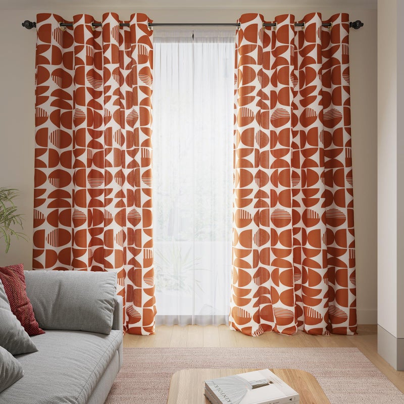 ColorBird Orange Textured Linen Curtains 63 Inch Length 2 Panels Set  Grommet Drapes for Bedroom  Modern Geometric Circle Patterned Curtains for Living Dining Room - Image 1