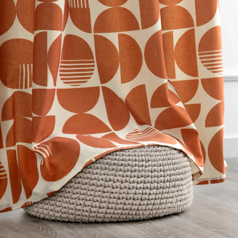 ColorBird Orange Textured Linen Curtains 63 Inch Length 2 Panels Set  Grommet Drapes for Bedroom  Modern Geometric Circle Patterned Curtains for Living Dining Room - Image 5