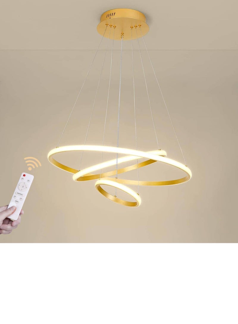 مخطوطات 76W LED الذكية الحديثة LED قلادة ضوء، 3 حلقات LED الثريات لاعبا اساسيا عكس الضوء المعاصرة الصمام الدائري مع جهاز التحكم عن بعد، اللون (دافئ / بارد / ضوء النهار) ضوء معلق غرفة المعيشة وغرفة النوم والطعام - Image 1