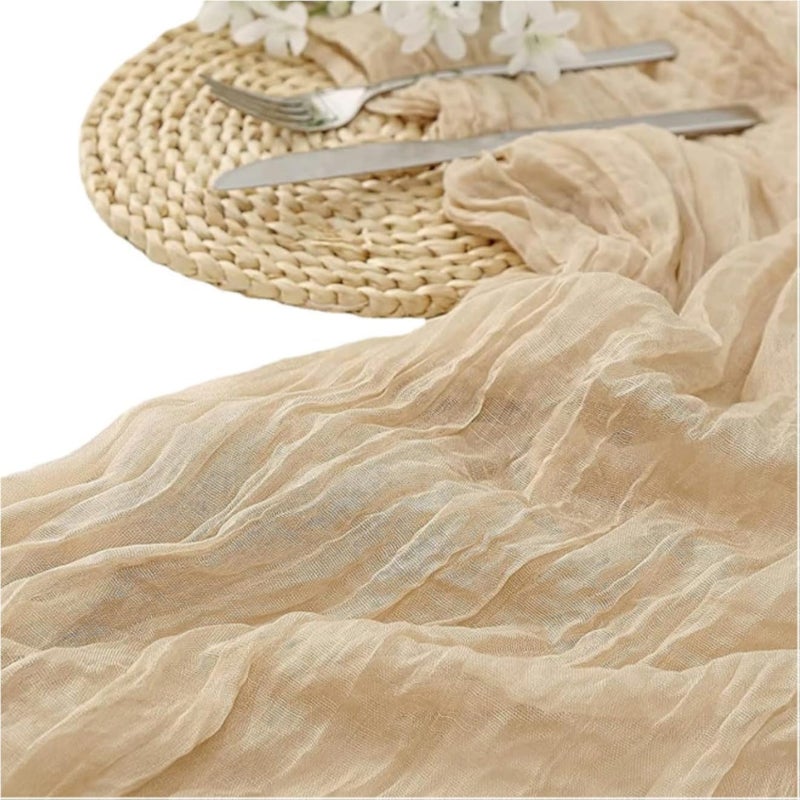1pc Bohemian Polyester Atmospheric Table Runner 90*180cm Solid Color Table Cover/Runner Fabric for Holiday Office Home Dining Table and Room Decoration Wedding Decoration (Champagne color)