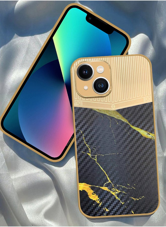 CATANES iPhone 13 Luxury Gold Plated Case Hybrid Electroplated Frame Back Cover with Carbon Fiber Pattern  - Image 1
