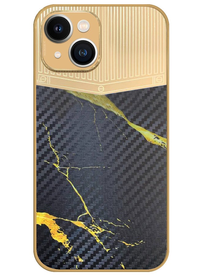 CATANES iPhone 13 Luxury Gold Plated Case Hybrid Electroplated Frame Back Cover with Carbon Fiber Pattern  - Image 5