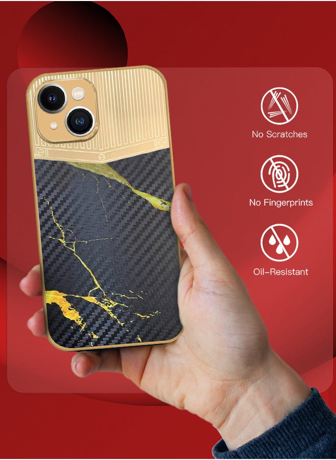 CATANES iPhone 13 Luxury Gold Plated Case Hybrid Electroplated Frame Back Cover with Carbon Fiber Pattern  - Image 2