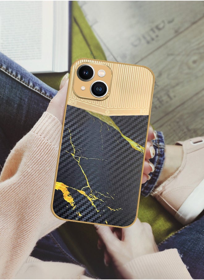 CATANES iPhone 13 Luxury Gold Plated Case Hybrid Electroplated Frame Back Cover with Carbon Fiber Pattern  - Image 4