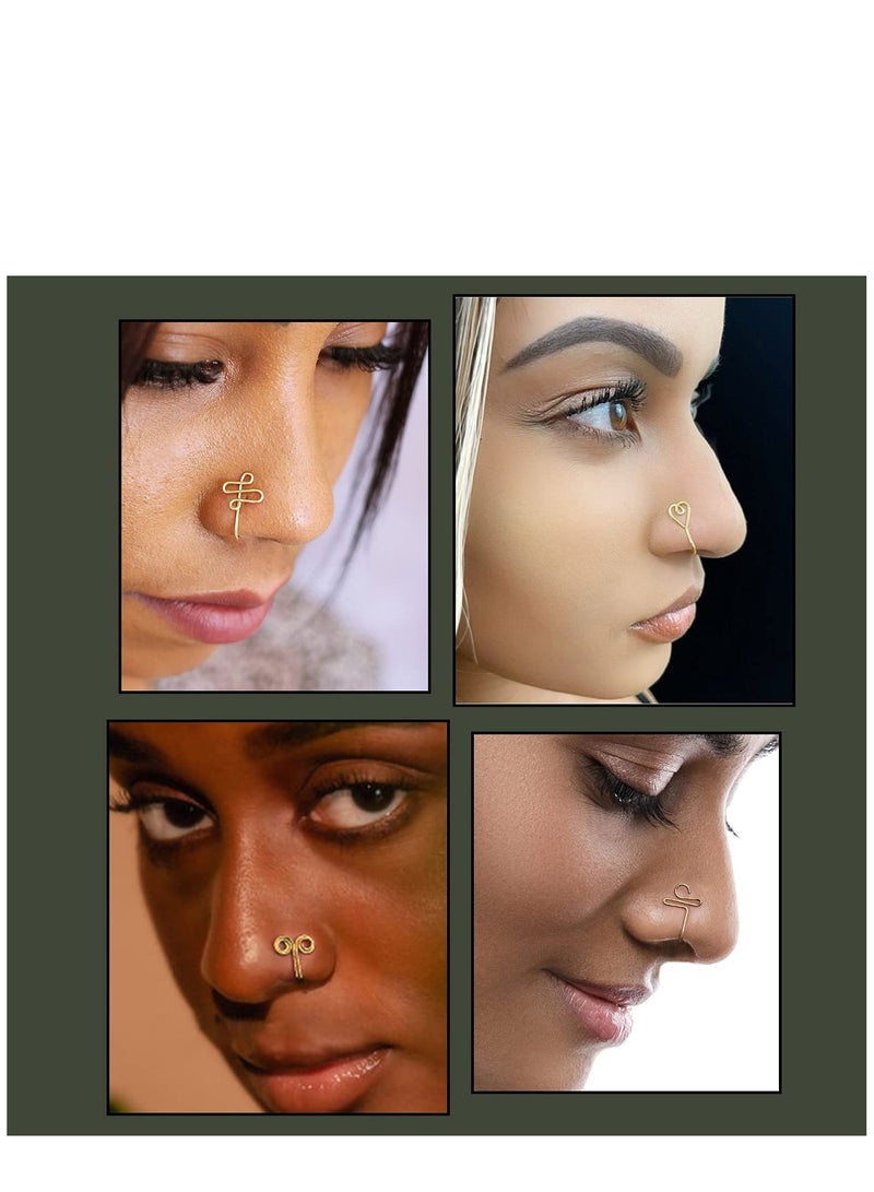 KASTWAVE 12 Pcs African Nose Cuff Non Piercing, Clip On Nose Ring for Women, 14k Gold Plating Nose Ring Cuffs Set, Evil Eye, Crystal, Pearl Nose Cuffs, Fake Nose Cuff for Women and Girls - Image 2