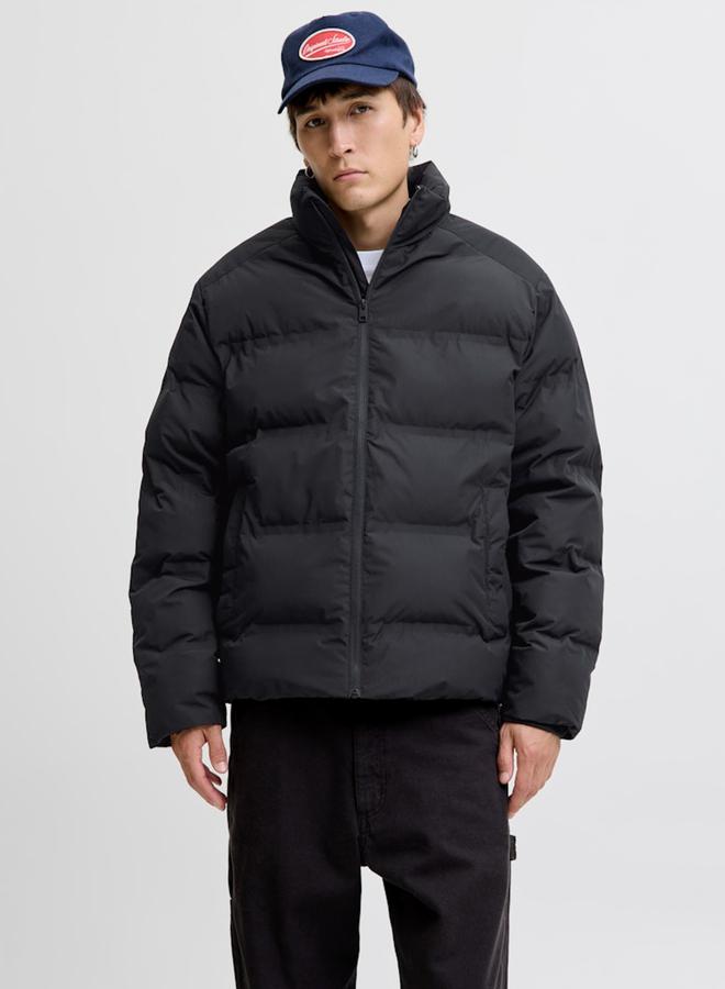 JACK & JONES Black Puffer Jacket with Zip Closure - Image 1