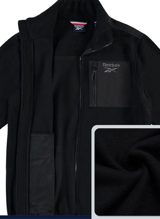 Reebok Mens Fleece Jacket - Lightweight Polar Fleece Zip Up Winter Softshell Jacket Men with Pockets for Hiking and Workout, Black, L - Image 5