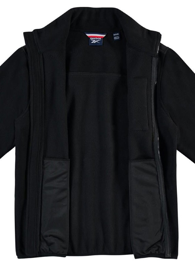 Reebok Mens Fleece Jacket - Lightweight Polar Fleece Zip Up Winter Softshell Jacket Men with Pockets for Hiking and Workout, Black, L - Image 3