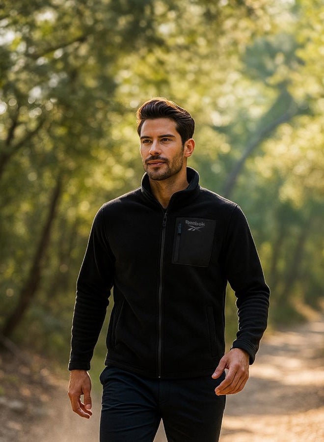 Reebok Mens Fleece Jacket - Lightweight Polar Fleece Zip Up Winter Softshell Jacket Men with Pockets for Hiking and Workout, Black, L - Image 2