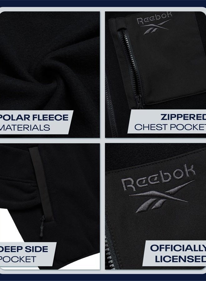 Reebok Mens Fleece Jacket - Lightweight Polar Fleece Zip Up Winter Softshell Jacket Men with Pockets for Hiking and Workout, Black, L - Image 4